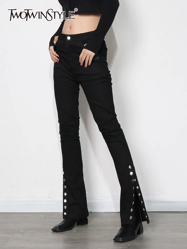 

TWOTWINSTYLE slim patchwork button pants for women high waist casual bottom split pants female fashion new clothing 2021 autumn