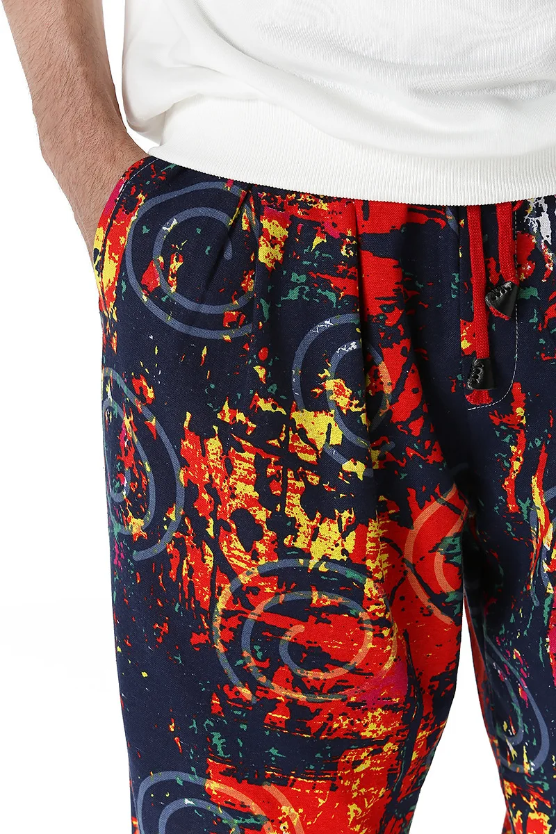 Штаны-шаровары мужские хлопковые с принтом в стиле ретро | Мужская одежда