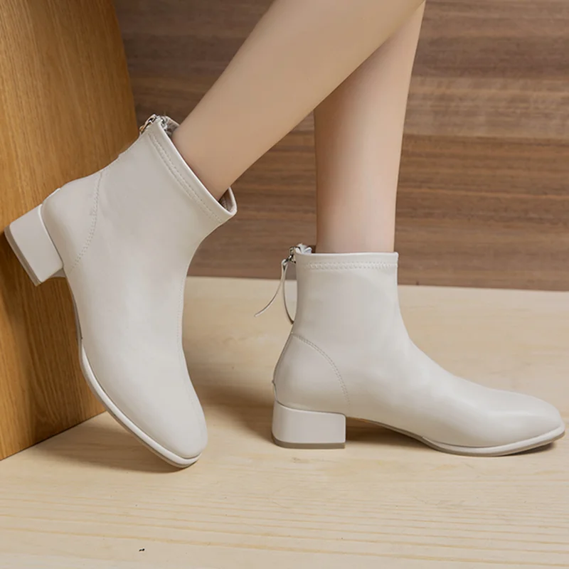 

Женские ботинки челси на платформе, повседневные ботинки на низком квадратном каблуке, с молнией сзади, до середины икры, осень 2021