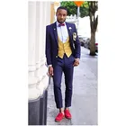 Мужской костюм из трех предметов с вырезом на лацкане и двух пуговиц, костюм для деловой вечеринки (Блейзер + жилет + брюки)