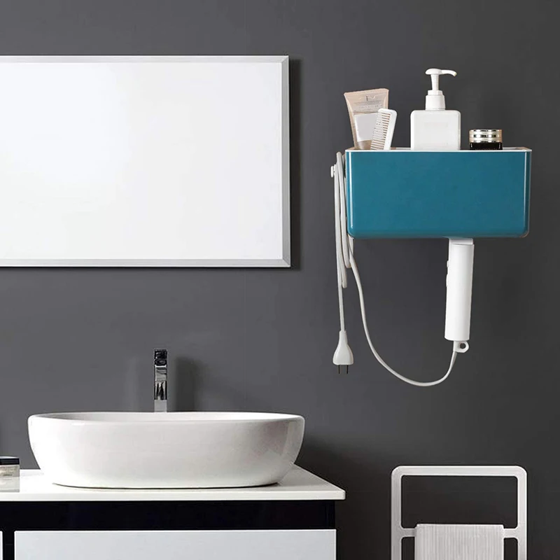 

Hair Dryer Holder Shelf Storage Organizer,Wall Mounted No Drilling Hair Dryer Basket Accessories Holder Rack