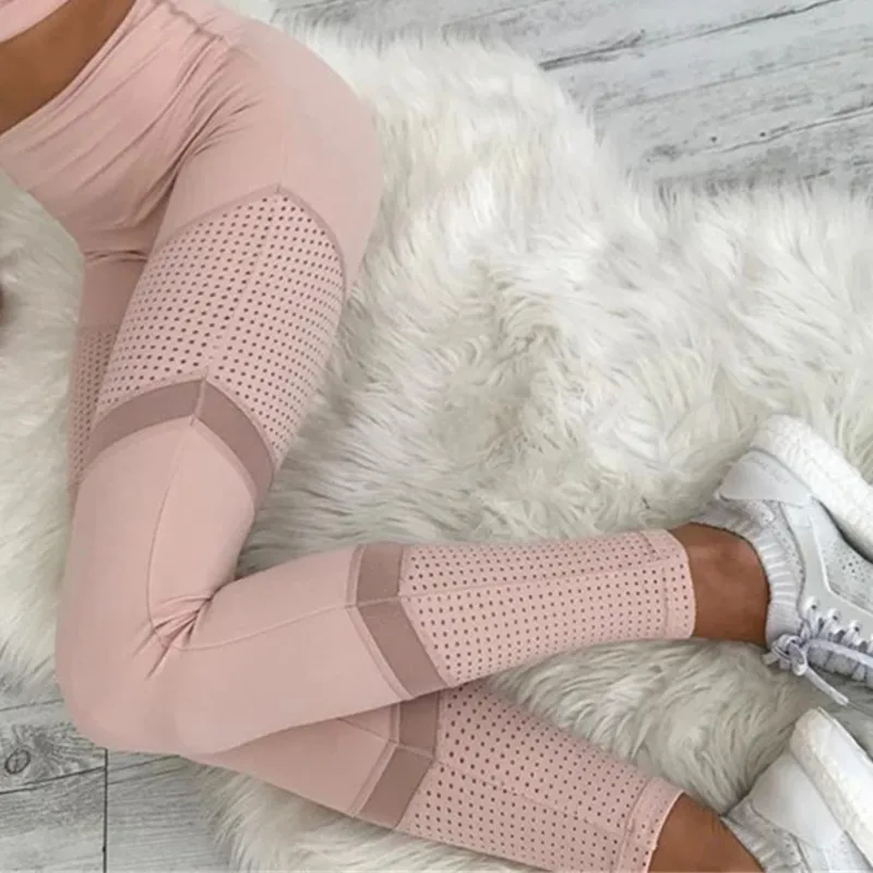 

Goocheer High Waist Pink Pants Women Fitness Mesh Leggings Sporting Workout Trousers Gymwear Fitness Pants Joggers