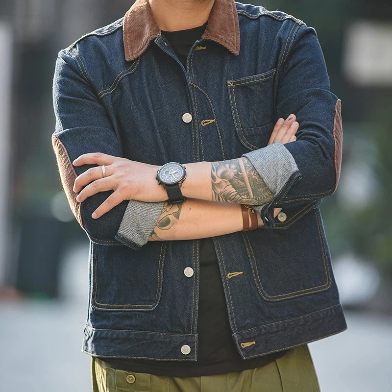 

2021 Denim Jean Jackets For Men Loose Cowboy Casual Vintage Blue Coat Corduroy Cotton Pocket Jacket