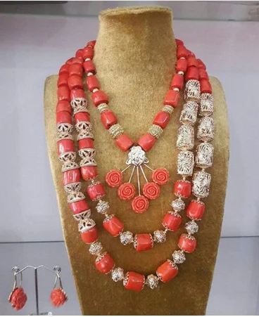 Роскошный нигерийский Свадебный набор ювелирных изделий из коралловых