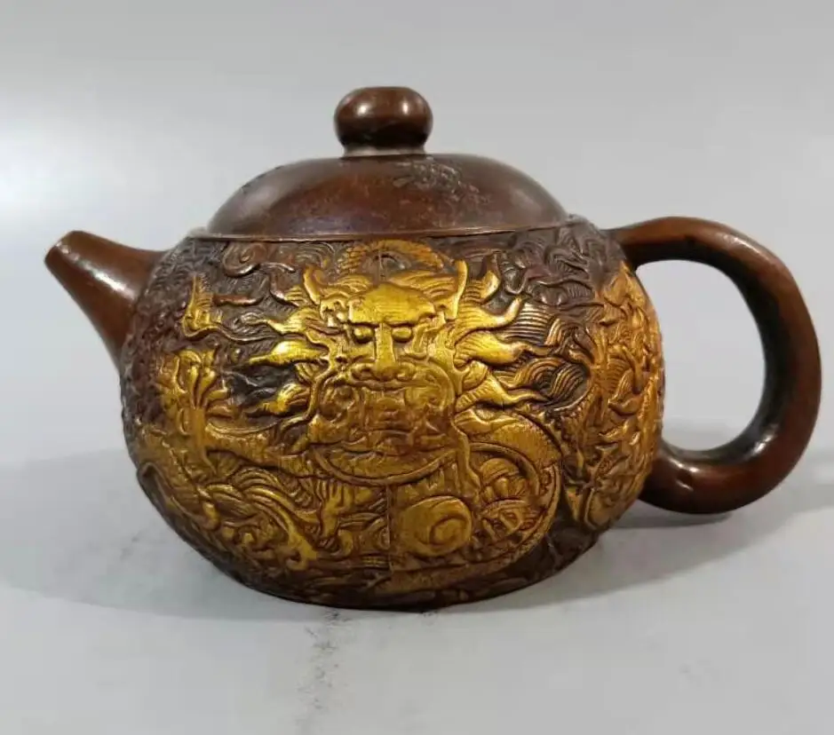 

Китай archaize латунь пять чайник с драконом статуя ремесла