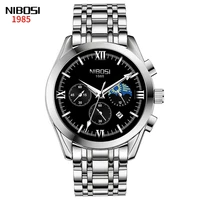 nibosi fashion quartz watch men multifunction chronograph calendar moon phases 24 hours waterproof luminous pointer watch 2515