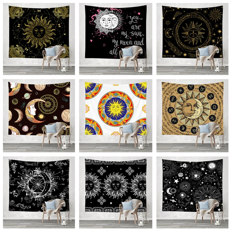 

White Black Sun Moon Mandala Tapestry Wall Hanging Celestial Wall Tapestry Hippie Wall Carpets Dorm Decor Psychedelic Tapestry