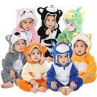 Для младенцев; Детские комбинезоны; Одежда От 0 до 2 лет Одежда для маленьких мальчиков с рисунками зверей из мультфильмов на панды Onesie молнии фланель теплое платье для малышки; Отделка: Kawaii одежда