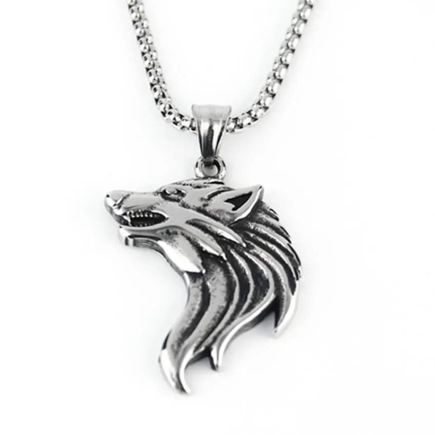 

2021 Retro Punk Jewelry Wolf Head Necklace Animal Domineering Trendy Men's Stainless Steel Necklace Accessories
