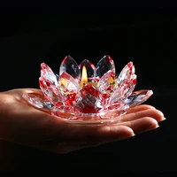 8 colors crystal lotus flower candle tea light holders glass buddhist votive candlestick for home table centerpieces decoration