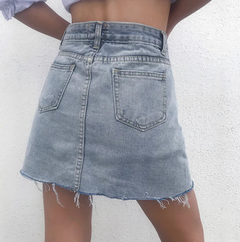 

Summer women's new denim high waist split A-line skirt