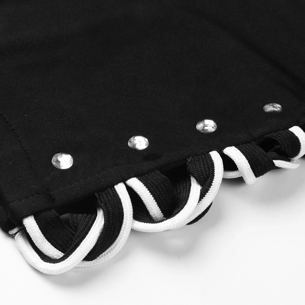 

Women High Waist Cropped Pants Elastic Bandage Knitted Strappy Bead Stitching Stretch Leggings Plus Size S-5XL