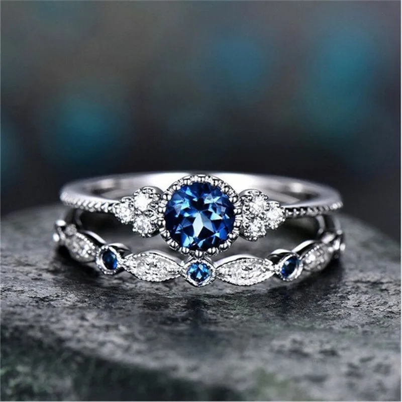Фото 2 шт./компл. новые кольца Зеленый Синий Камень Кристалл Кольца для женщин Девушка