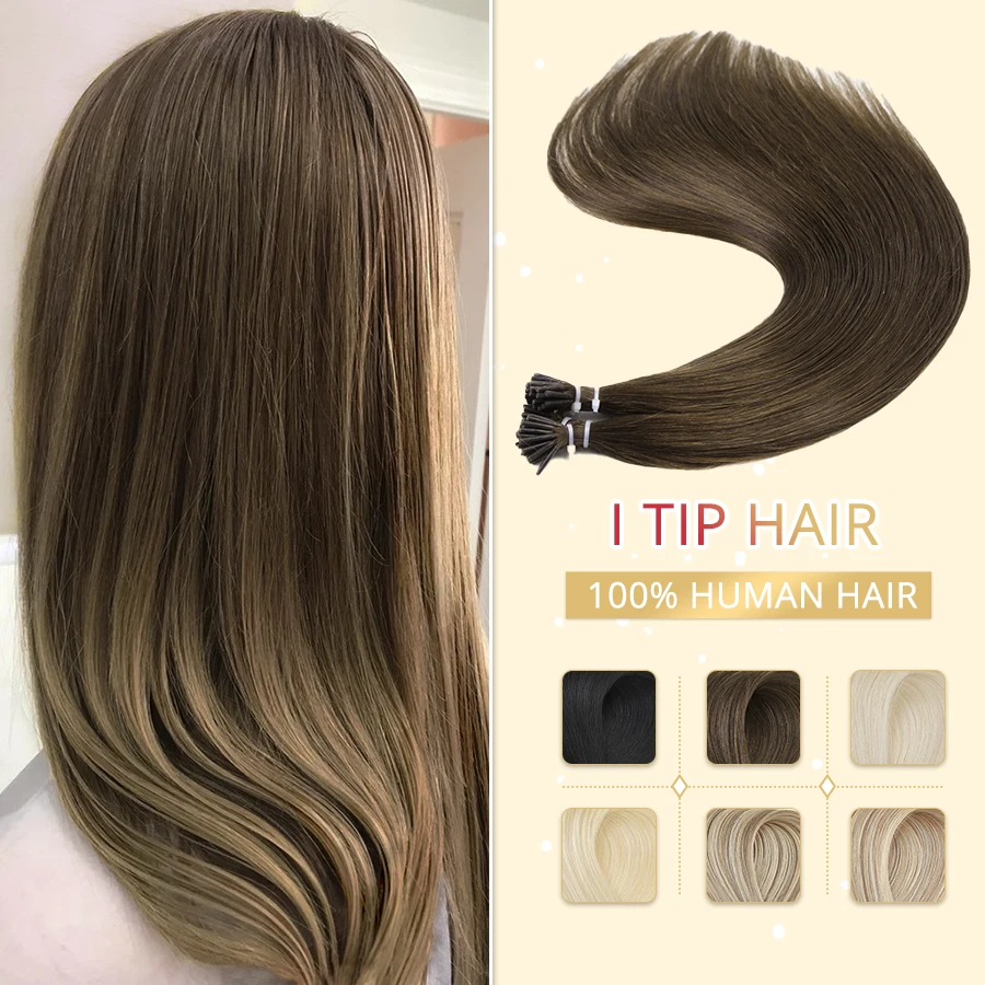 

Neitsi I Tip Hair Extensions 100% Natural Human Hair Extensions Pre Bonded Hair Capsules Microlink Capsules Hair 50G 40-60cm