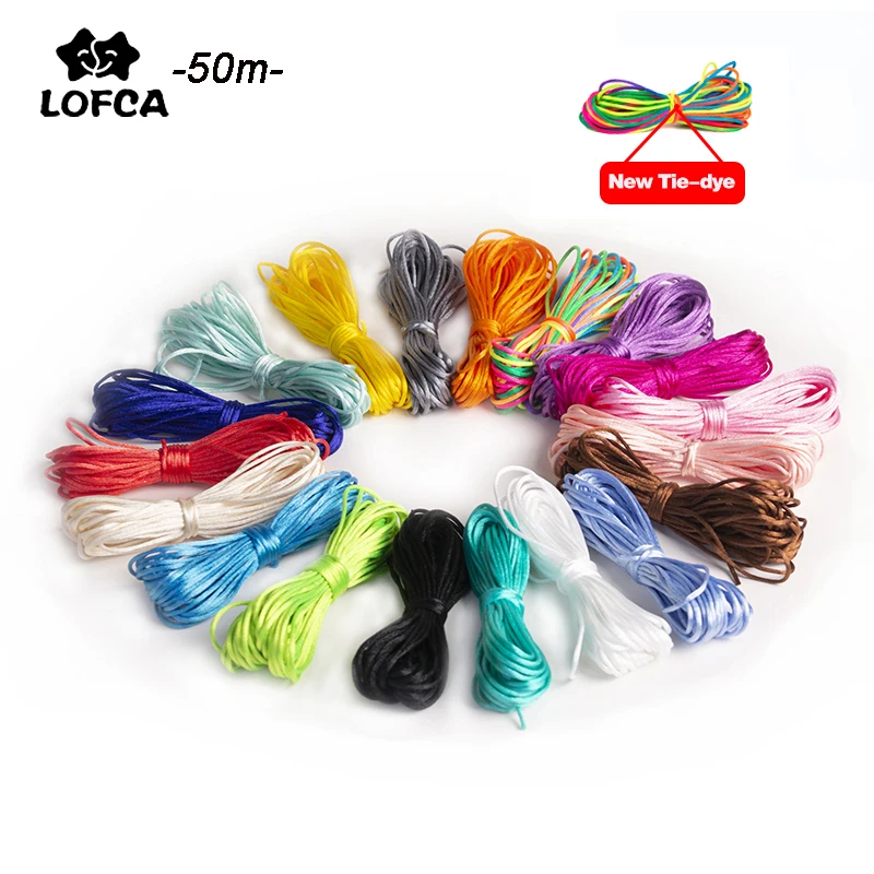 Cadena con Clip para chupete, cord&oacute;n de nailon de 50m para fabricaci&oacute;n de collar de dentici&oacute;n, cuentas de silicona, hilo de joyer&iacute;a satinada hecho a mano, 1,5mm-0