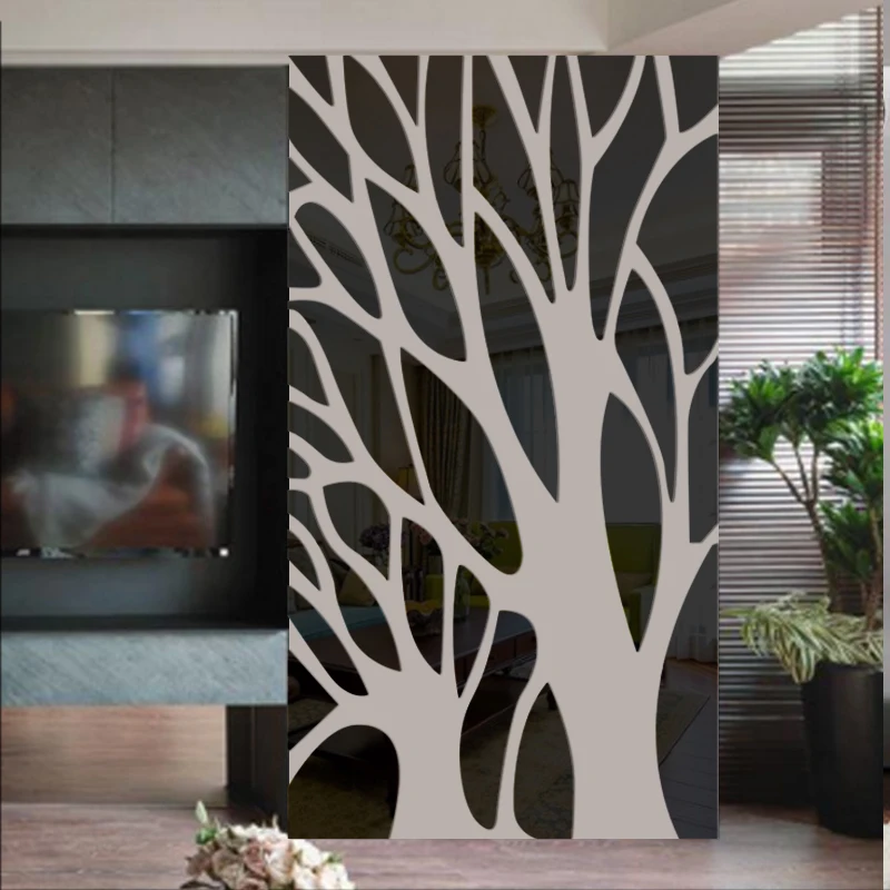 Large mirror acrylic home decoration tree 3d stereo wall stickers bedroom living room porch dining room custom wall stickers