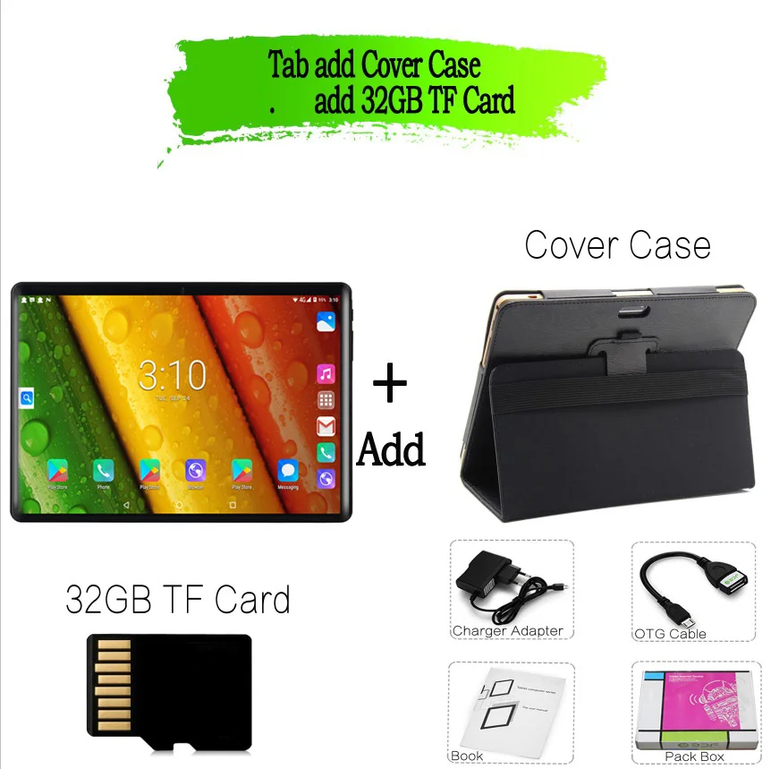 BDF планшет 10 дюймов 3G/4G LTE телефон SIM планшеты ПК Android 9,0 Google Play десять ядер 8 ГБ/128 ГБ ips планшет 7 8 9 10 металлический планшетный ПК - Комплект: Add 32GB TF Cover