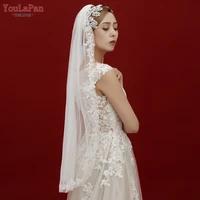 youlapan v51 bridal veils for women wedding with lace embroidery fine scallop soutache cord edging soft tulle veil fingertip veu