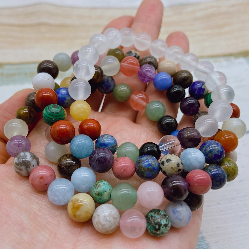 

8mm Mix Colors Bracelet Natural Crystals Rose Clear Quartz Stone Round Shape Obsidian Blue Agate Beads Minerals Charms Jewelry