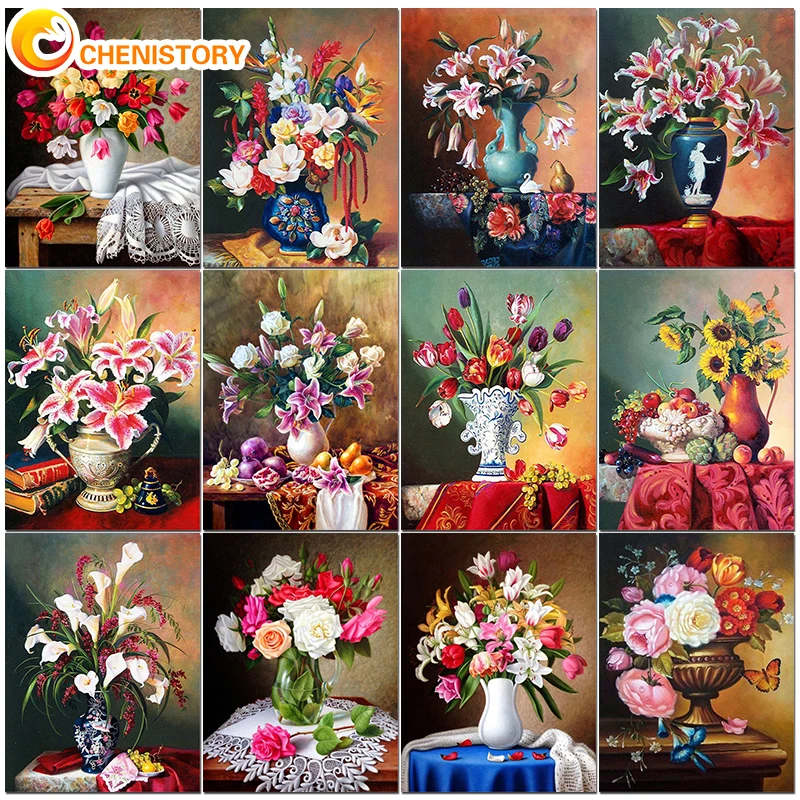 

CHENISTORY DIY Pictures By Number Flower Oil Painting By Numbers Vase Drawing On Canvas HandPainted Painting Art Gift Home Decor