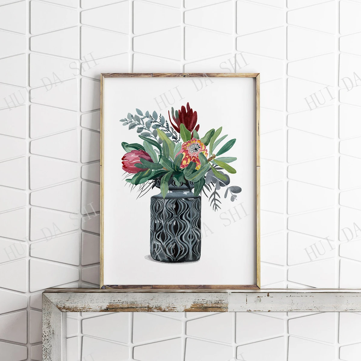 Протеас и австралийские родные цветы в Западной Германии ваза Акварельная стена
