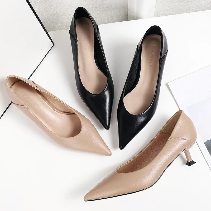 Pumps Fashion Style Simple Comfortable Office High Heels 2021 New Pointed Toe Thin Heels Shoes Single Shoes Women Big Size O0073