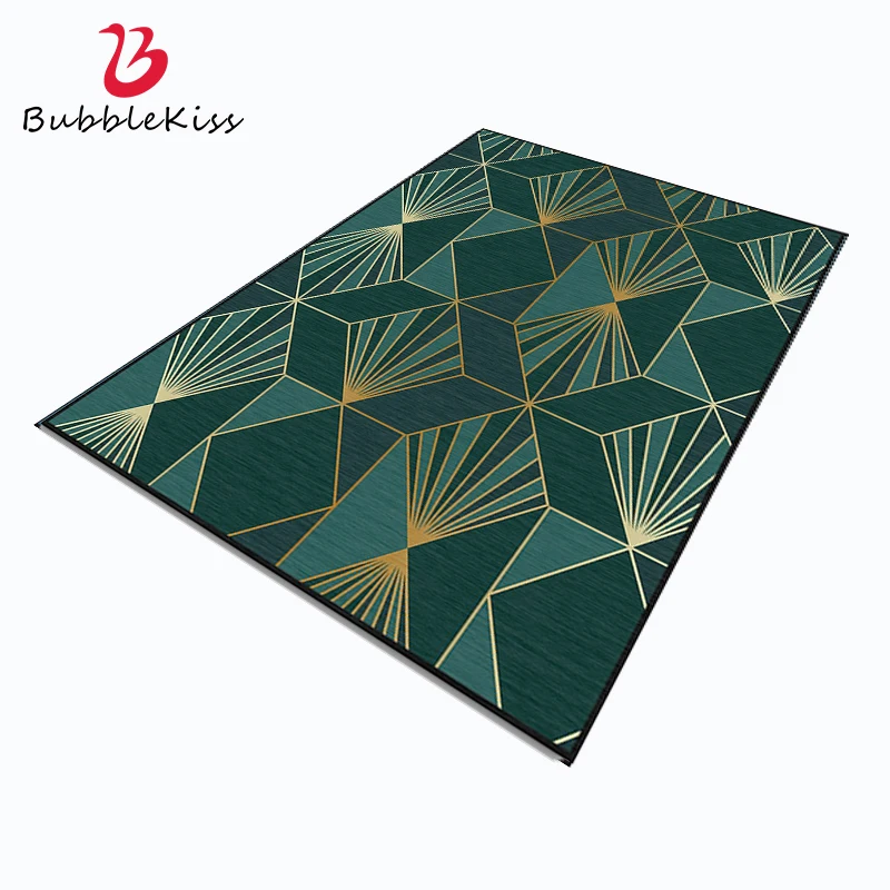 

Bubble Kiss Nordic Gold Line Pattern Carpets Home Decor Customized Non-slip Bedroom Rug Dark Green Bedside Living Room Carpets