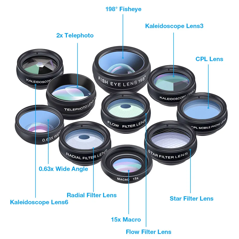 

New 10 In 1 Phone Camera Lens Kit Fisheye Phone Lens Kits Phone Camera Wide Angle Fisheye Macro Kit For Most Of Smartphone Black