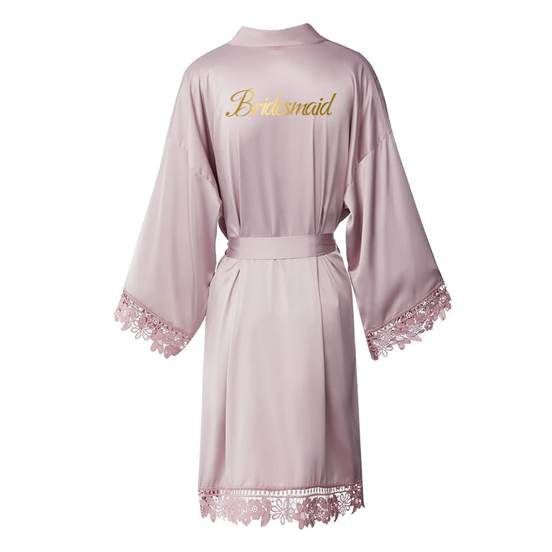 Prassing box 2020 New Bride Bridesmaid Robe Silky Matt Satin Lace Bridal Robes Wedding Gift Bathrobe Kimono Women