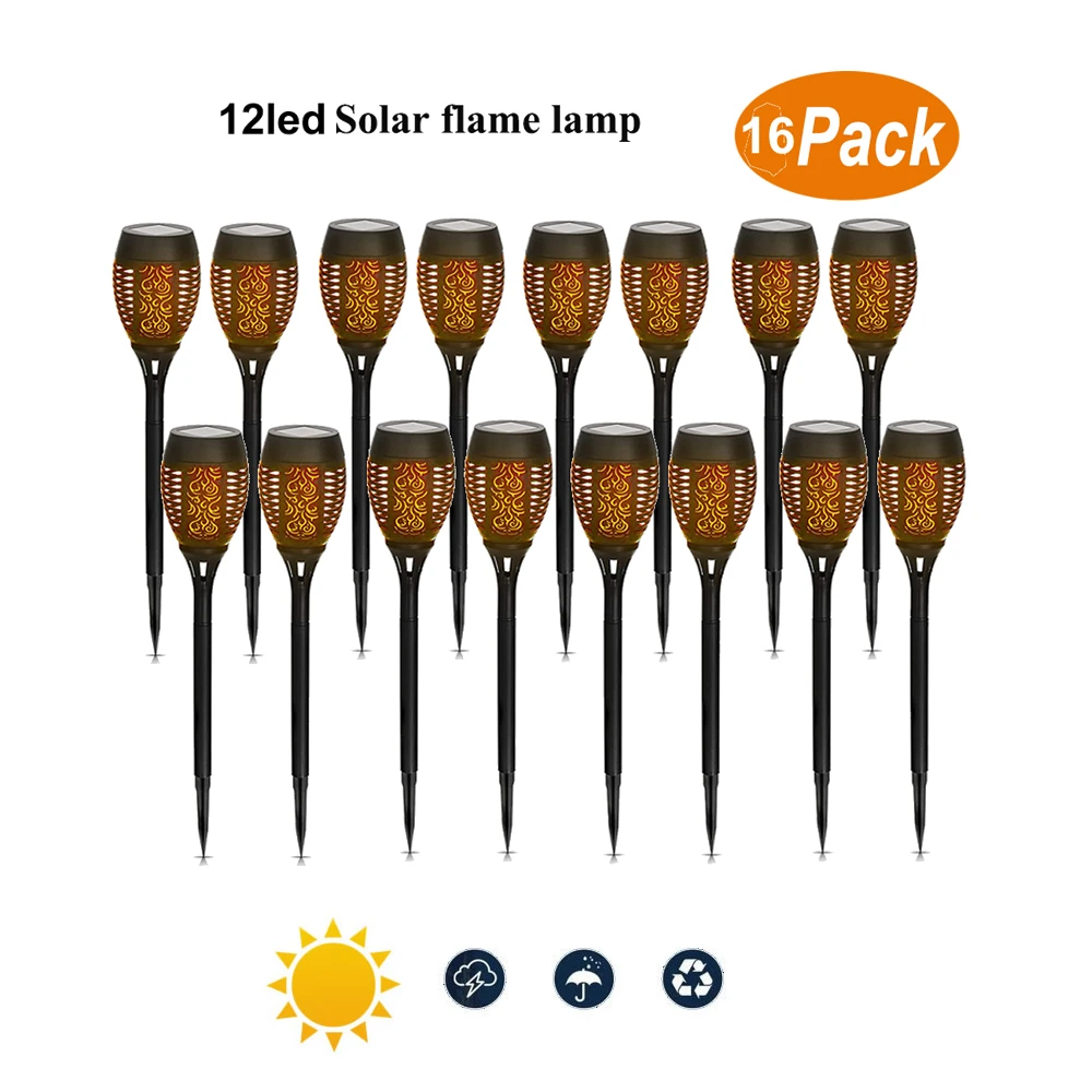 

16 pcs LED Solar Flame Lights Outdoor LED Garden Lighting Waterproof Automatically Landscape Lawn Lamp Path Lighting Lamp