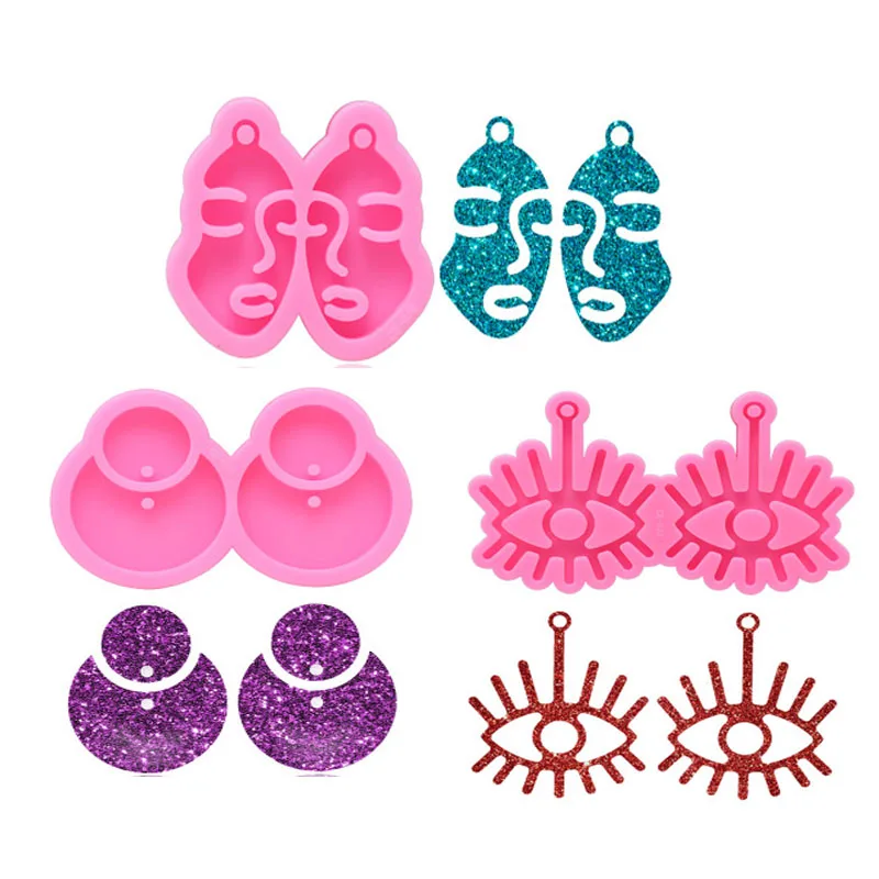 

Random Color Eyes Double Round Face Earrings Diy Crystal Epoxy Silicone Mold Keychain Silicone Mold DIY UV Resin Molds