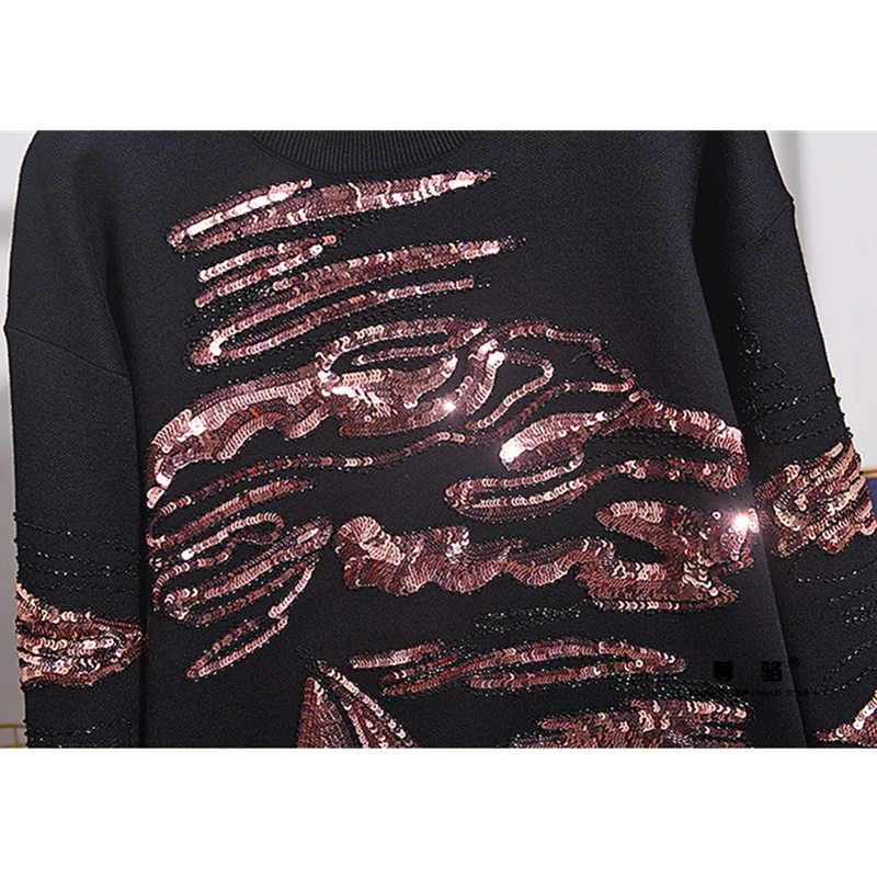 Осенняя новая женская одежда модный вязаный свитер со стразами и блестками с