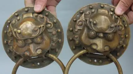 18 см китайская Бронзовая резная маска фэн шуй Голова Статуя дверь Лев молоток