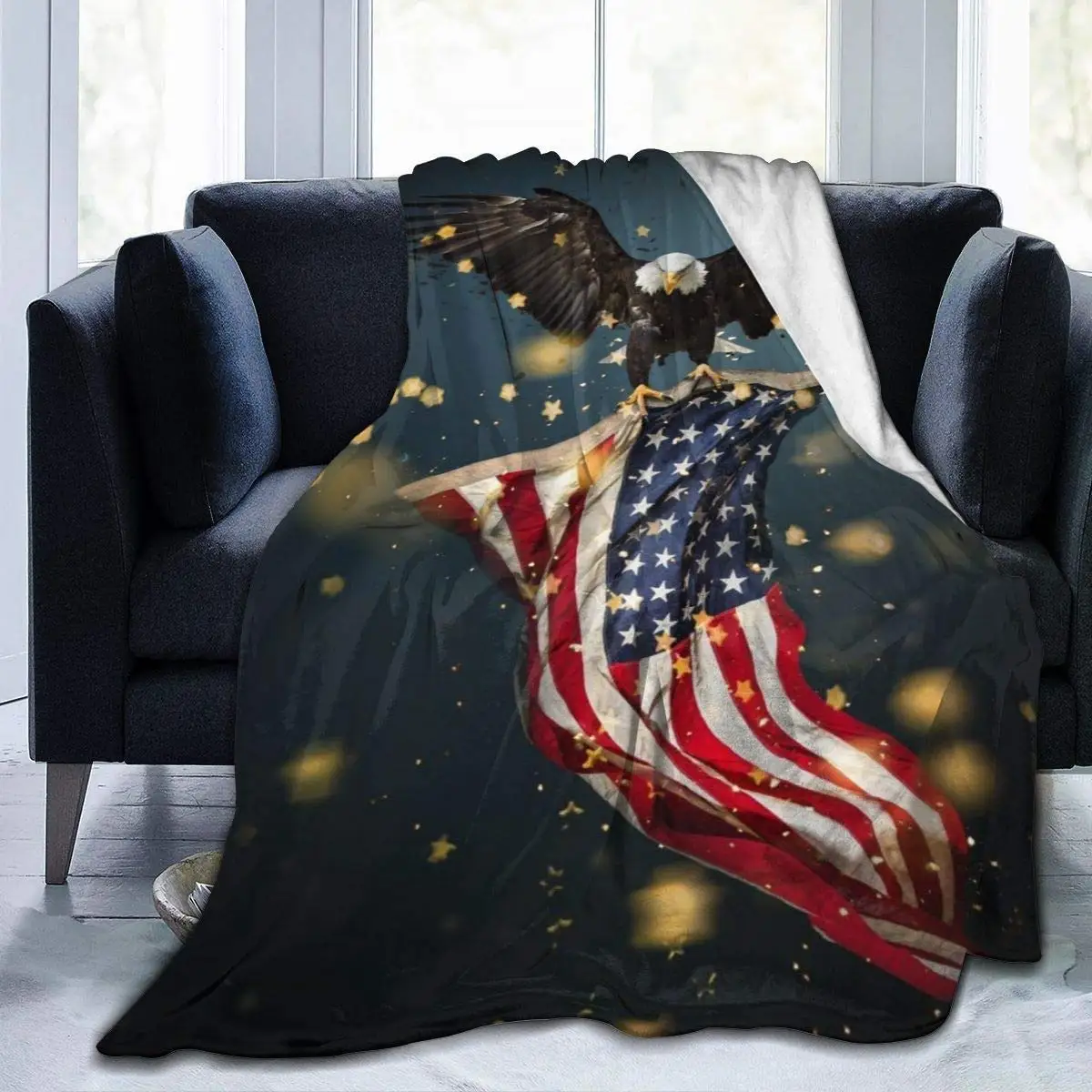 

Bald Eagle American Flag Throw Blankets Cozy Lightweight Decorative Blanket for Women Men and Kids