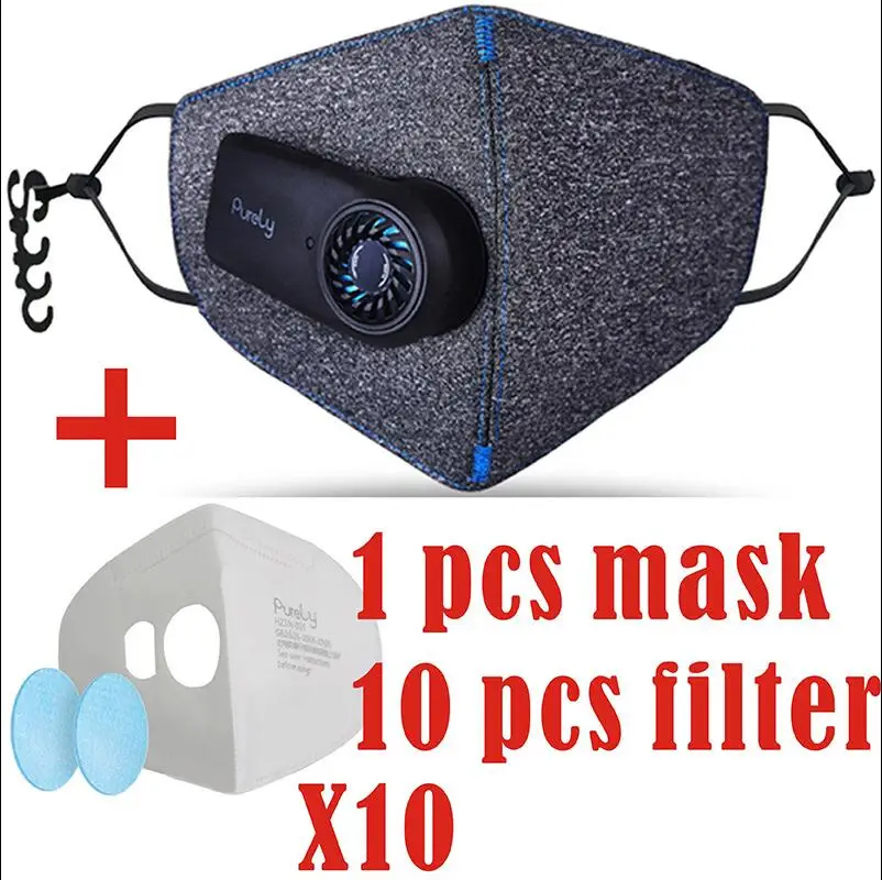 black with 10 filter Дешевые Xiaomi чисто анти-загрязнения воздуха маска с PM2.5 550mAh Battreies перезаряжаемый фильтр с вентилятором для спорта для мужчин и женщин - Цвет: black with 10 filter