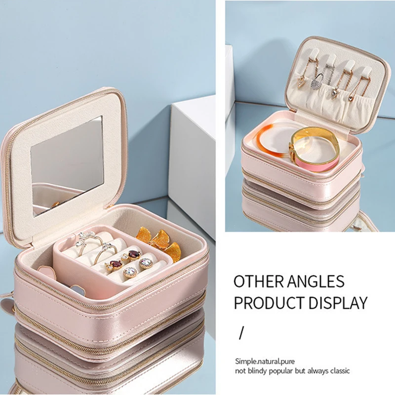 Дорожная коробочка для украшений с зеркалом 3 слоя кольца серьги ожерелье