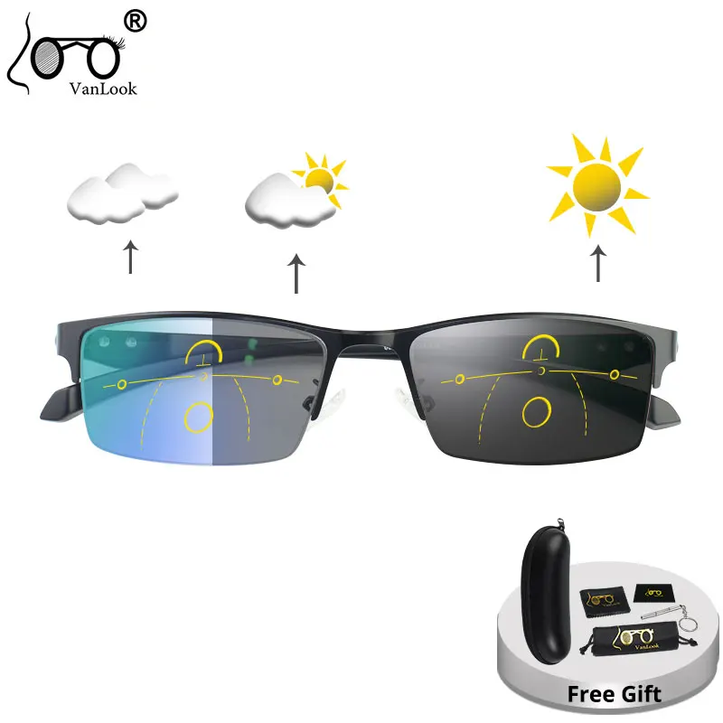 Прогрессивные многофокальные оправы для очков чтения мужские фотохромные солнцезащитные очки