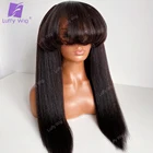 Итальянские человеческие волосы Yaki, парик с челкой, бразильские волосы без повреждения кутикулы, машинная работа, парик Yaki, прямые волосы для чернокожих женщин LUFFY