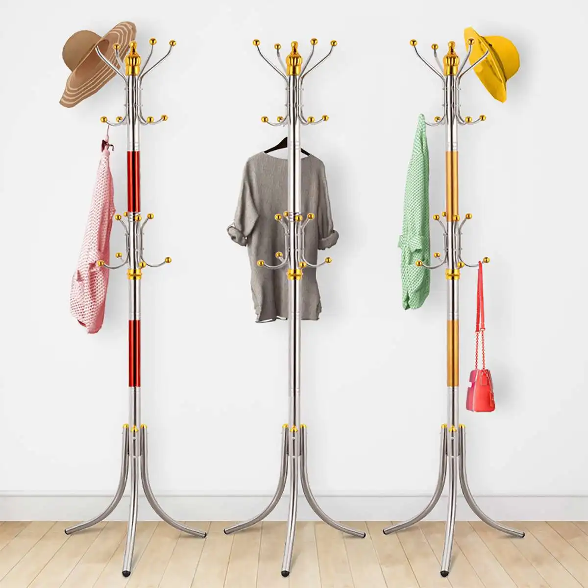 

Coat Rack Stainless Steel Hat Metal Tree Coat Hanger Clothing Garment Floor Stand Rack Holder Organizer Living Room Furniture