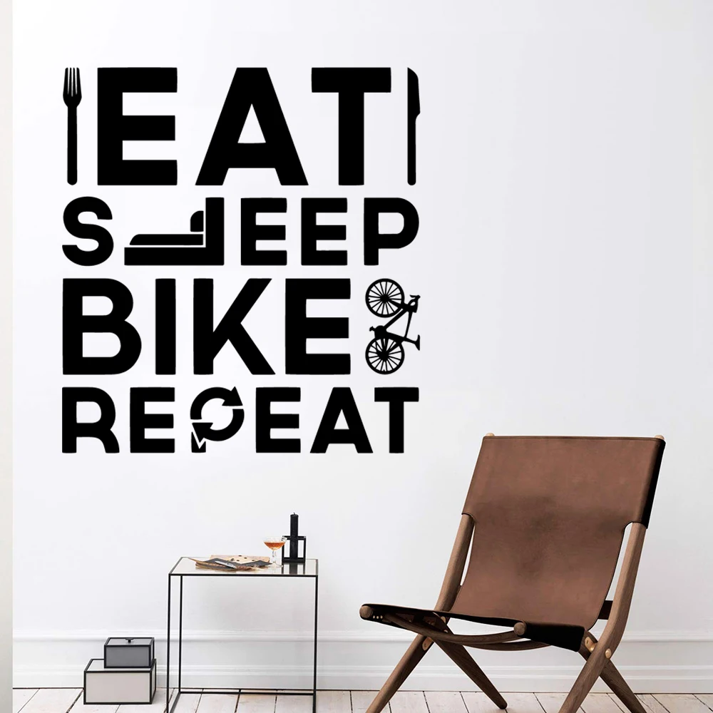 Мультфильм есть спать велосипед переводная наклейка Съемная виниловая панно для