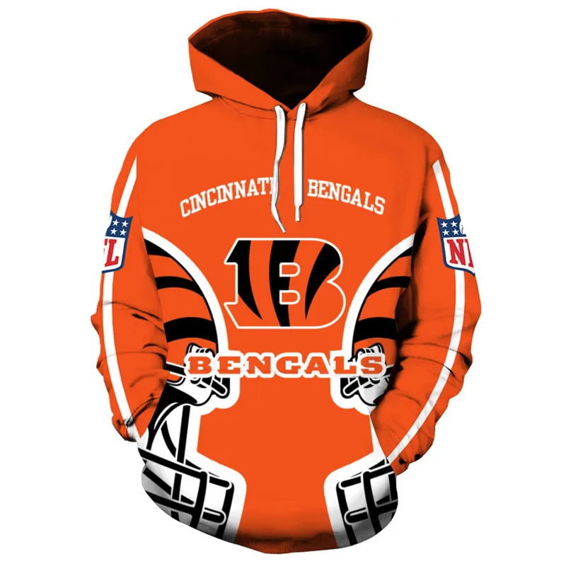 

Cincinnati fashion cool Football 3d hoodies sportswear Black and orange striped letter B print Bengals sweatshirt