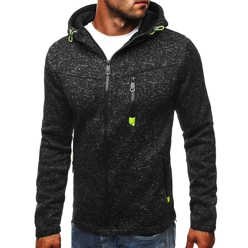 

Classic Fashion Men Zipper Hoodies Jacket Autumn and Winter Cotton Hooded Sweatshirts Solid Color Sport Jacket