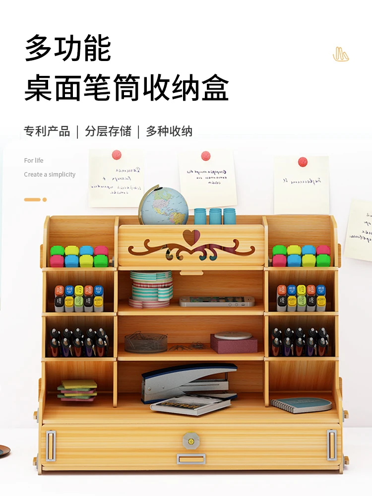 Creative pen container storage box small lattice office desktop shelf students home personality simple pen organizer