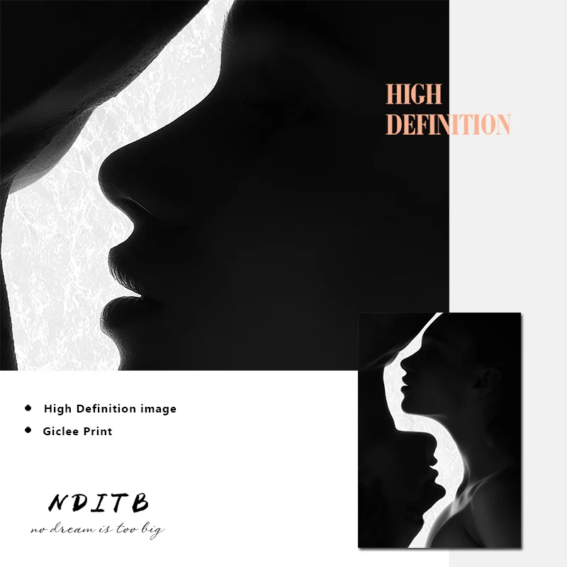 Черно-белая абстрактная женщина поцелуй постер Скандинавская настенная Картина