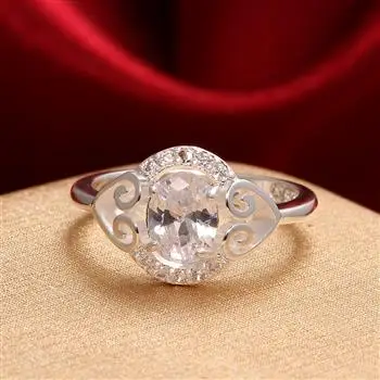 

Silver-plated Double Heart Ring Inlaid with Shiny Oval Zircon for Women Simple Jewlery Rings SPR007-B