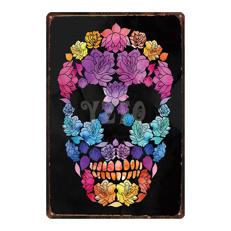 Металлический знак с изображением сахарного черепа потертый шикарный