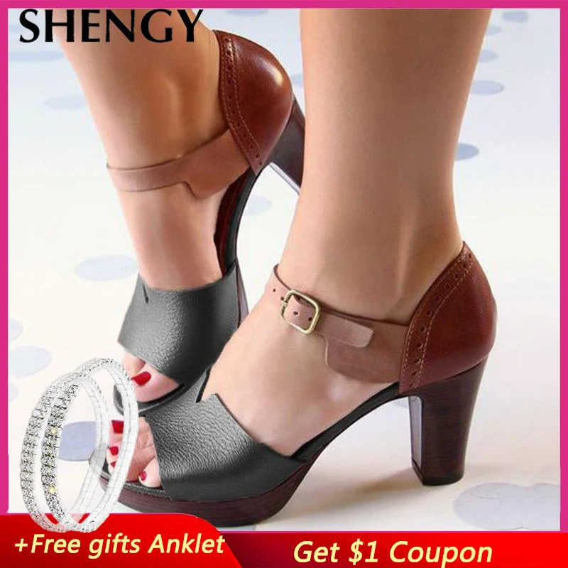 Женские босоножки на танкетке винтажные элегантные кожаные туфли с ремешком