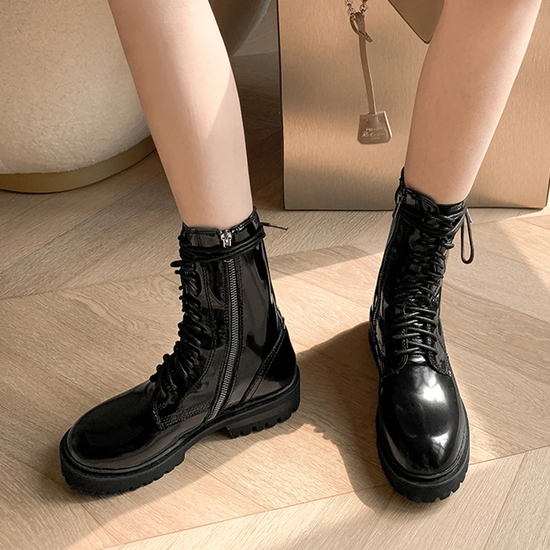 Ботинки женские кожаные до середины икры на плоской подошве размеры 34-43 | Обувь