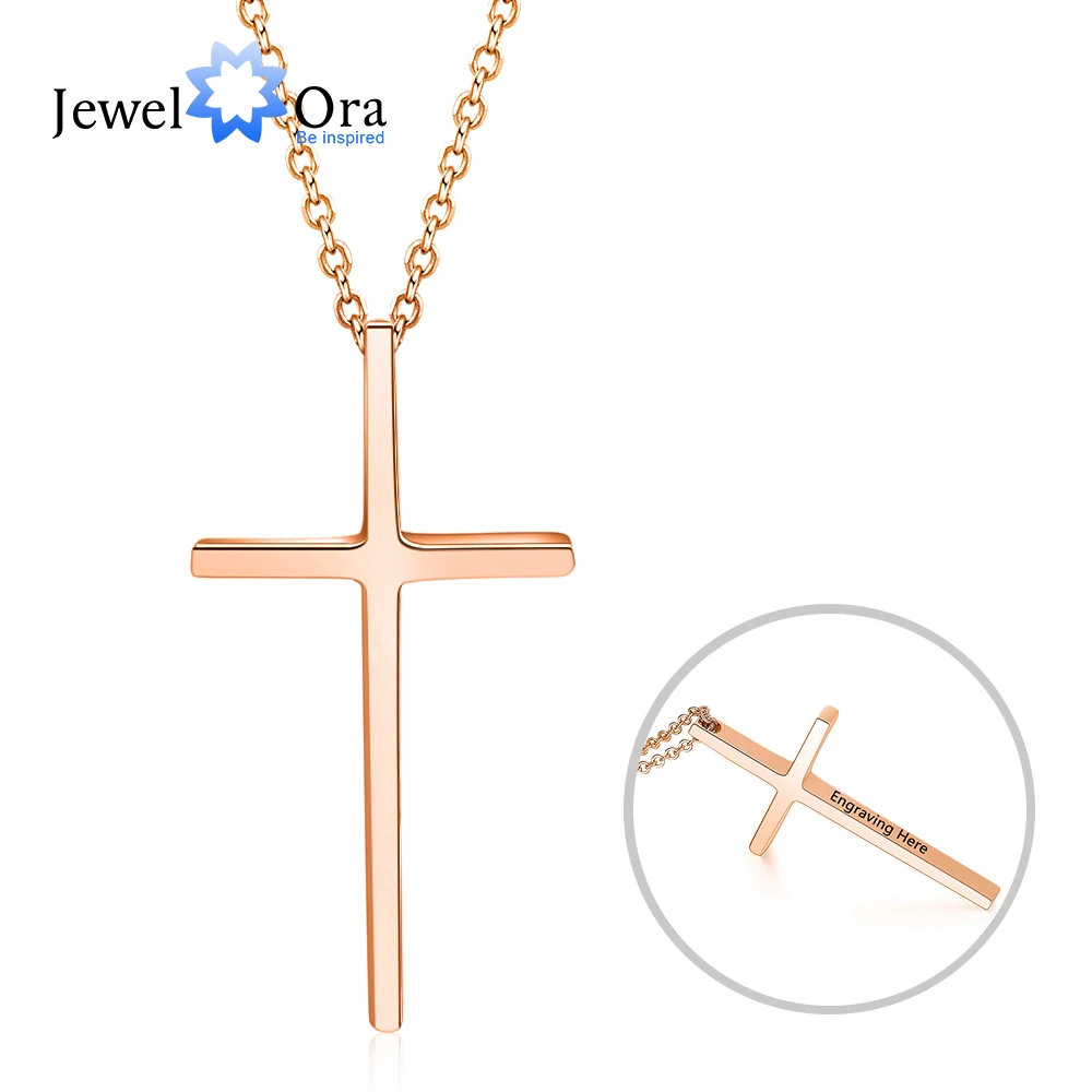 Персонализированная гравировка крест кулон ожерелье розовое золото