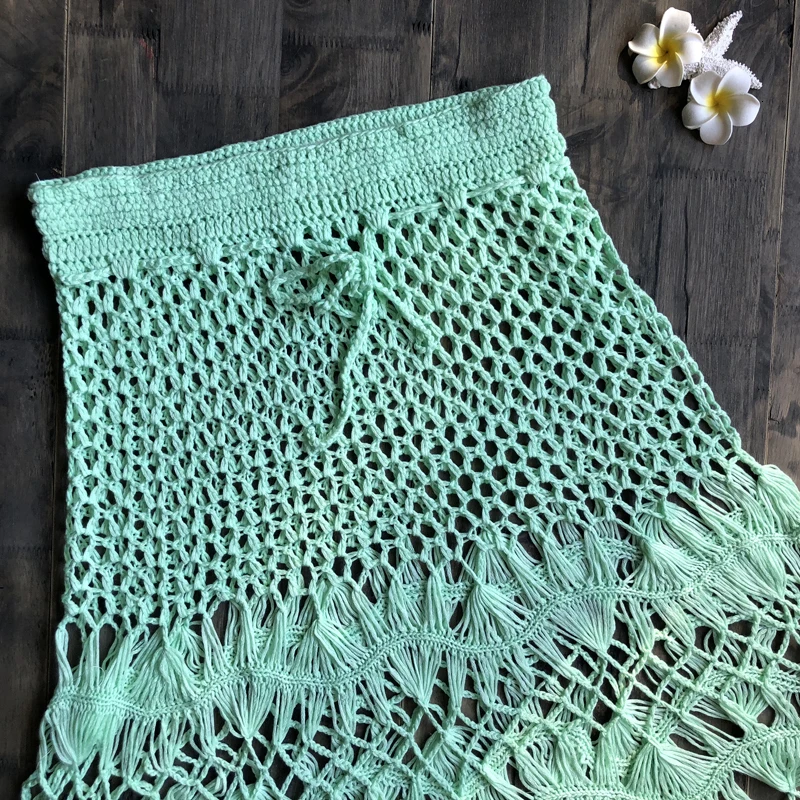Вязанные крючком бикини Boho Хлопковые вязаные мини юбки женские летние пляжный с завышенной талией выдалбливают мини юбки крутые горячая распродажа